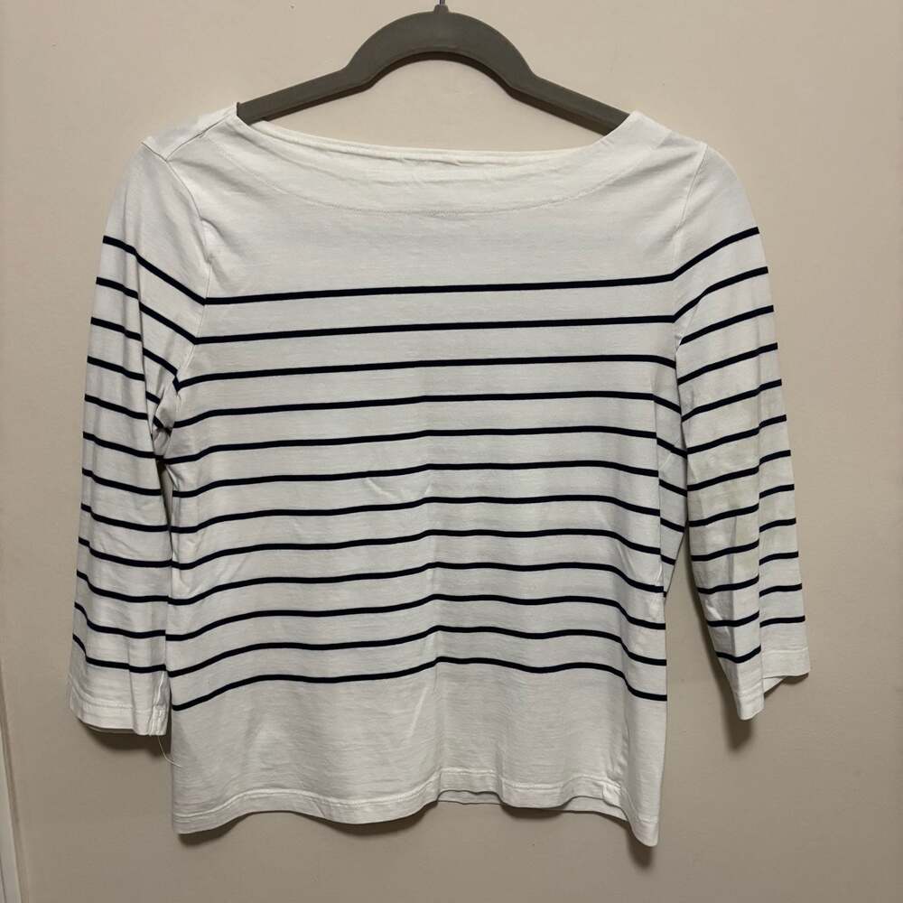Mango MNG Striped Boat Neck 3/4 Sleeve Top Size M